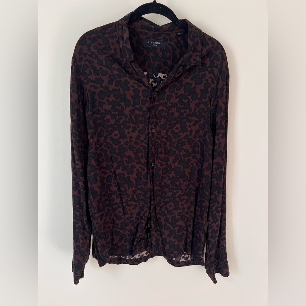 AllSaints Brown Leopard Print Shirt
